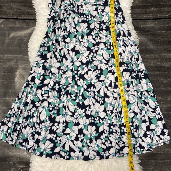 PERCEPTIONS FLORAL DRESS NAVY WHITE GREEN TIE WAIST SPRING BOHO COTTAGECORE - Picture 6 of 10